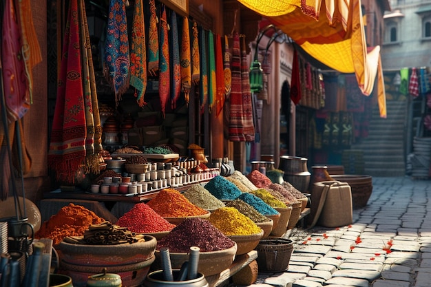 Un marché indien animé rempli d'épices et de tex