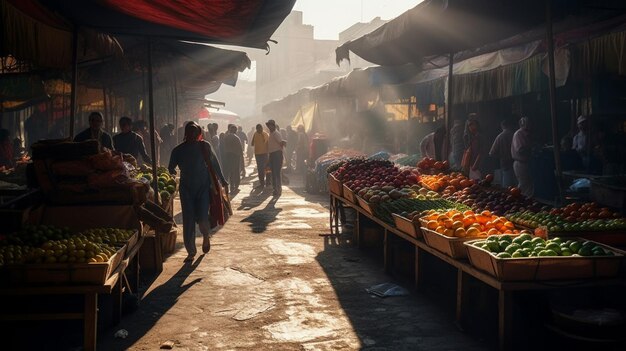 Un marché à la lumière du matin