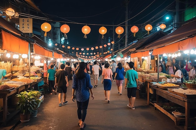 marché nocturne de lumière floue rue de marche en thaïlande