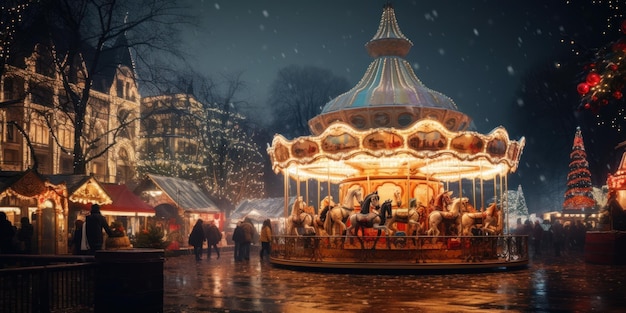 Marché de Noël avec carrousel Créé avec la technologie d'IA générative