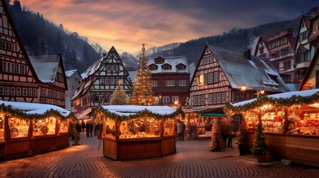 Le marché de Noël le soir.