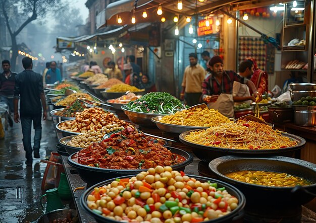 un marché avec de nombreux aliments différents, y compris des haricots et d'autres aliments