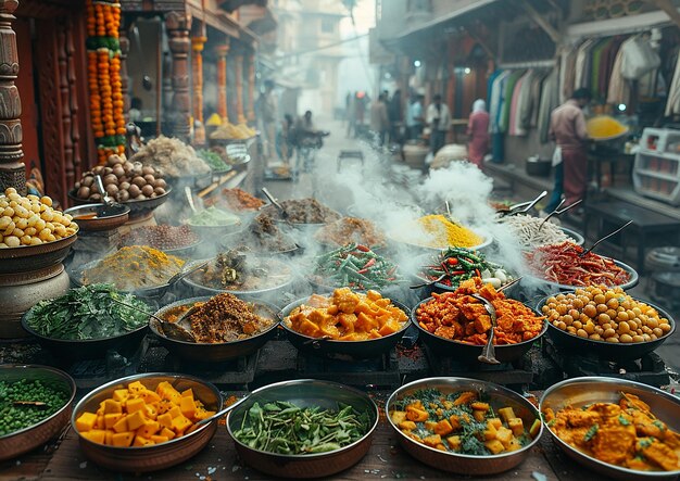 un marché avec de nombreux aliments différents, y compris des haricots et d'autres légumes