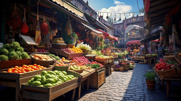 un marché avec un panneau disant frais