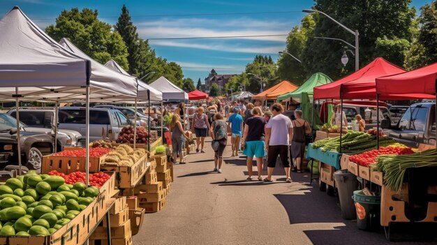 Photo un marché de producteurs très animé par une journée ensoleillée