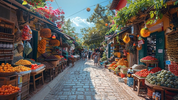 Un marché de rue animé et animé