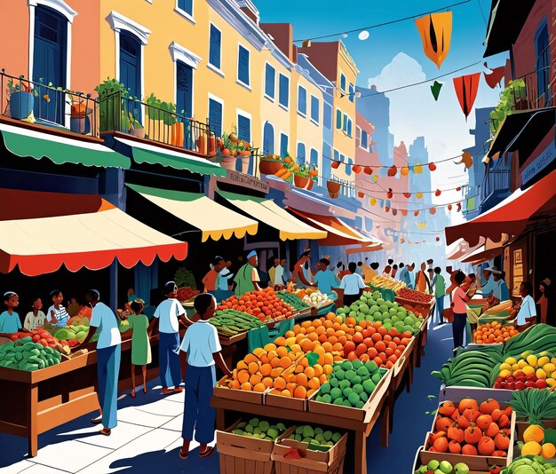 un marché de rue avec des fruits et légumes