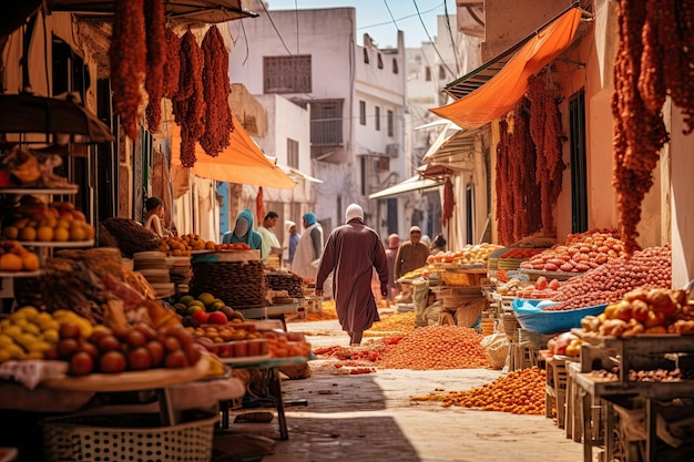 Photo marché de rue vers septembre 2014 à fes ai généré