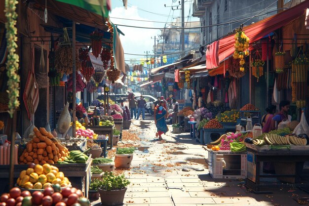 Un marché de rue vibrant et animé