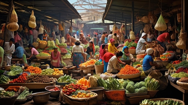 Un marché traditionnel dynamique en Indonésie