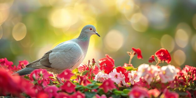 Marcher le long du bord du lit de fleurs est sur la colombe générative Ai