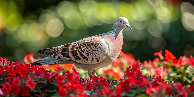 Marcher le long du bord du lit de fleurs est sur la colombe générative Ai