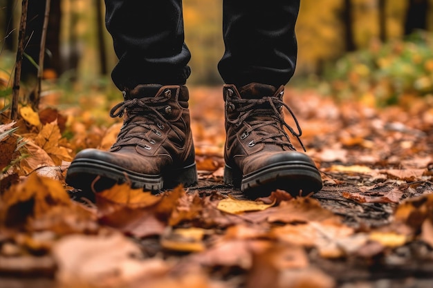 Marcher parmi les feuilles d'automne bottes libre