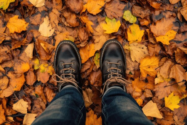 Marcher parmi les feuilles d'automne bottes libre