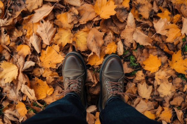 Marcher parmi les feuilles d'automne bottes libre