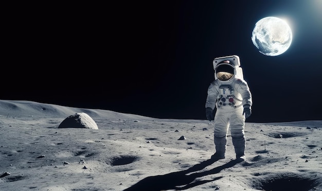 Marcher sur la surface lunaire L'astronaute se sent seul Créer à l'aide d'outils d'IA générative