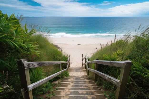 Marches menant à la plage et à l'océan