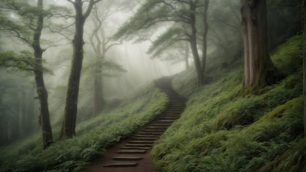 Les marches de pierre de l'ascension des bois