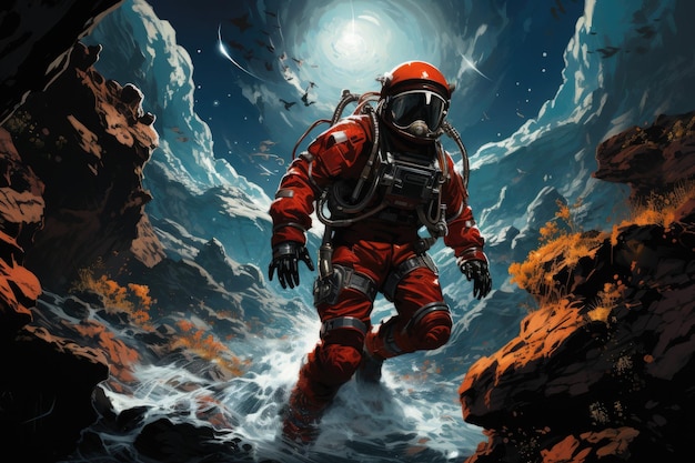 Un marcheur de l'espace dans le cosmos L'œuvre d'art sur le thème de l'espace est idéale pour la décoration murale de science-fiction
