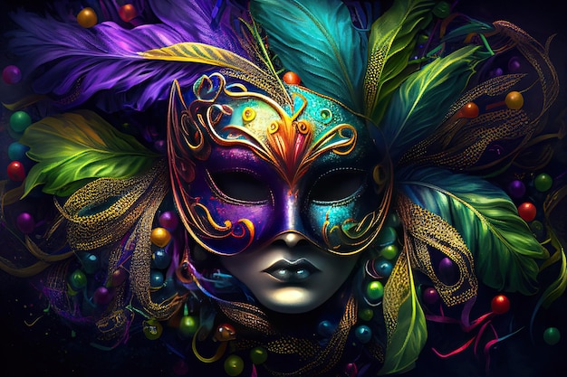 Mardi Gras Mask Costume Carnaval traditionnel Design Background Face générative ai
