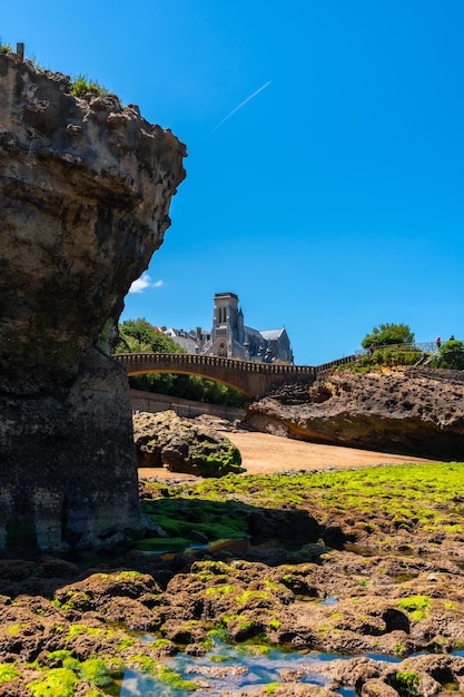 Marée basse sur la plage sous le Basta Rock de la plage de Biarritz Labourdi France