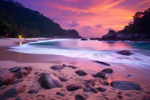 La marée tropicale au crépuscule