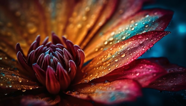 Photo marguerite gerbera vibrante dans la nature humide beauté dans les pétales multicolores générés par l'intelligence artificielle