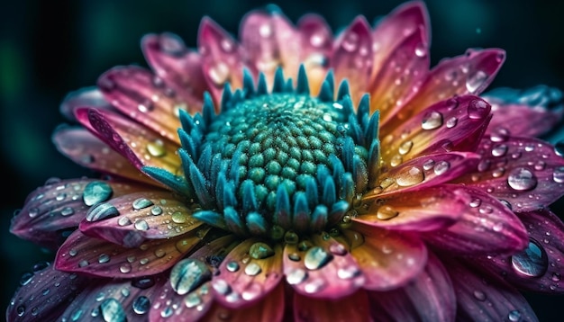 Marguerite gerbera vibrante dans un pré couvert de rosée généré par l'IA