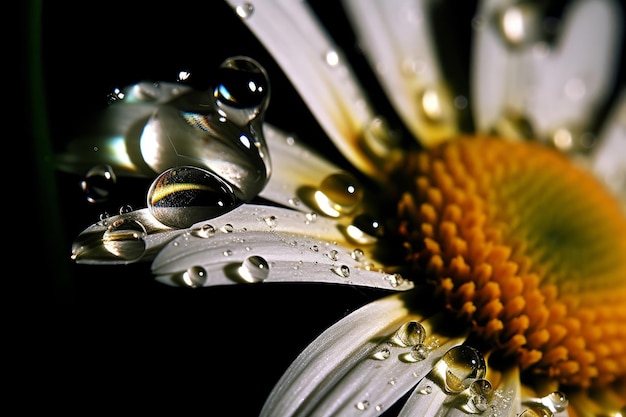 Une marguerite avec des gouttes d'eau dessus