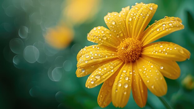 Une marguerite jaune captivante embrassée par les gouttes de pluie une scène de fraîcheur et de charme dans la nature