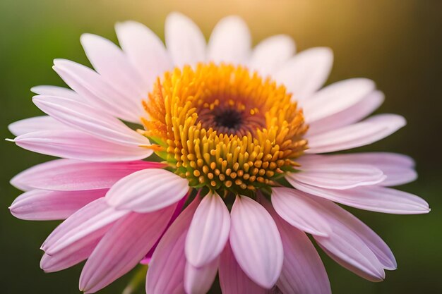 une marguerite violette et jaune avec un centre jaune.