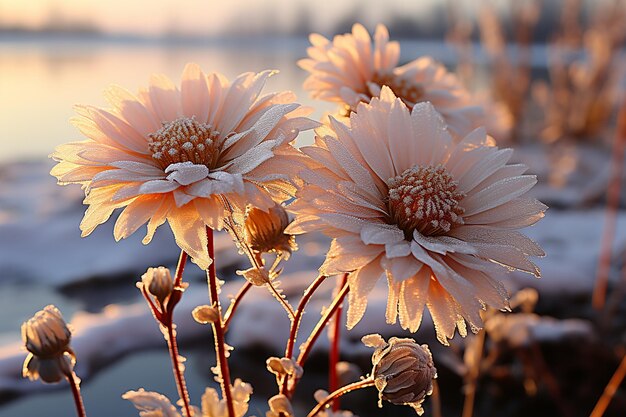 Des marguerites baisées par la douceur de l'hiver