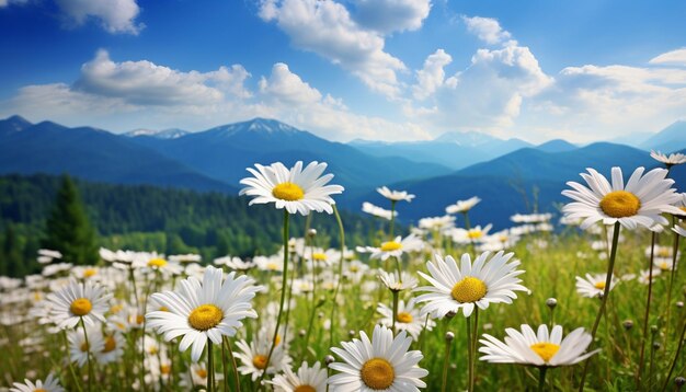 Des marguerites blanches sur le fond bleu du ciel Paysage d'été