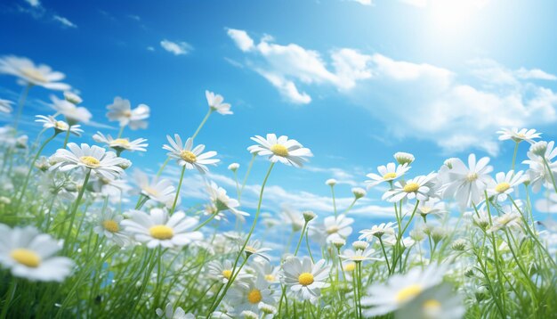 Des marguerites blanches sur le fond bleu du ciel Paysage d'été