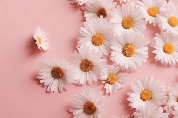 Marguerites blanches sur fond rose