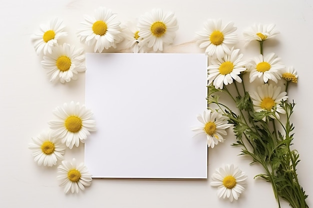 marguerites avec champ d'écriture sur fond blanc