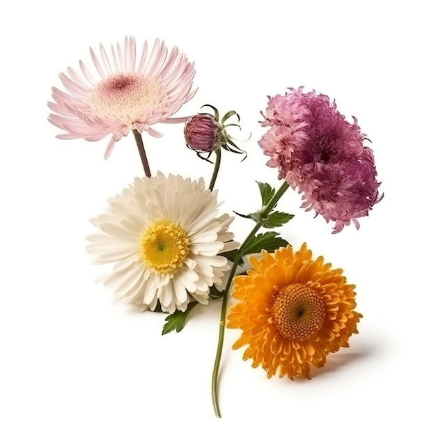 Marguerites colorées isolées sur fond blanc génèrent ai