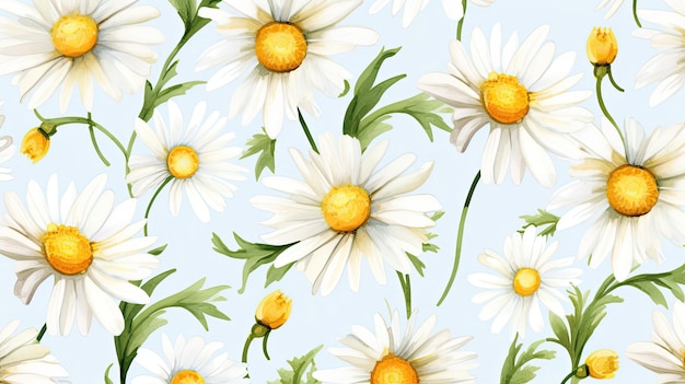 Des marguerites sur un fond bleu.