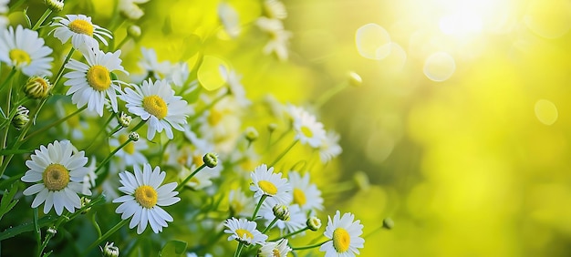 Marguerites sur fond doux et rêveur espace de copie bannière printemps été