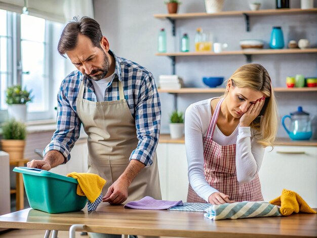 Le mari aide sa femme en prenant des tâches ménagères supplémentaires quand elle se sent fatiguée ou stressée