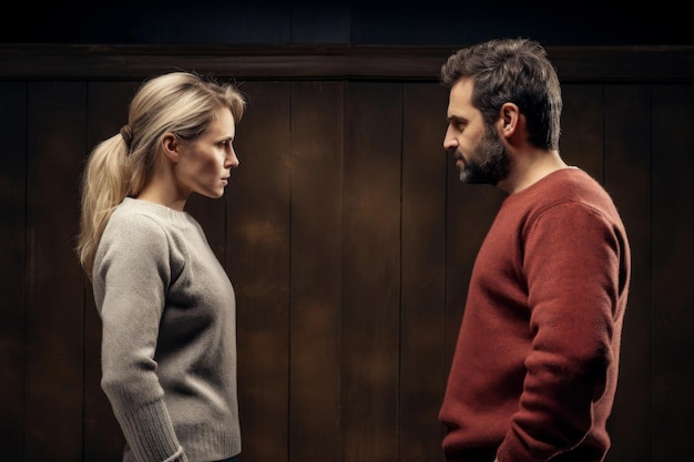 Le mari et la femme se disputent et se regardent avec colère.