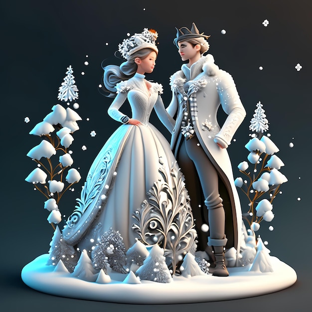 Mariage de couple en hiver 3D