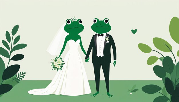 Le mariage d'une grenouille illustration d'action vivante minimaliste