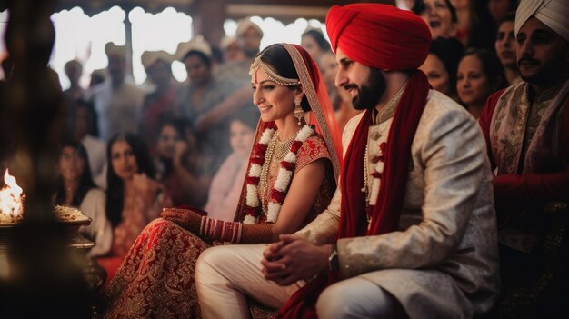 Photo le marié indien avec la cérémonie de la mariée lors d'un mariage hindou