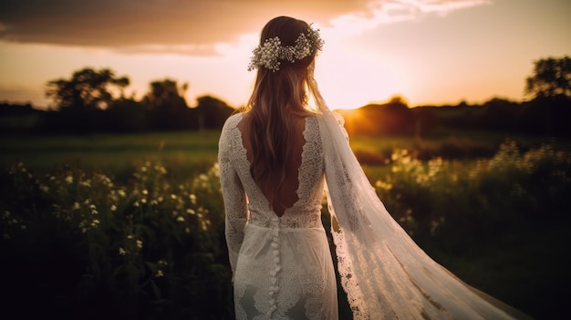 Une mariée au coucher du soleil