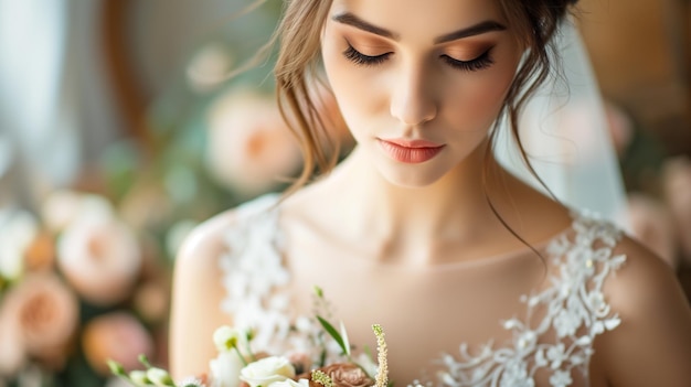 Photo la mariée avec un bouquet de mariée