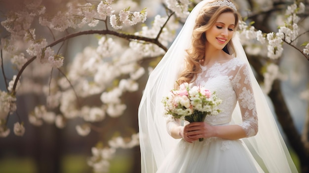 mariée dans une robe blanche avec des fleurs