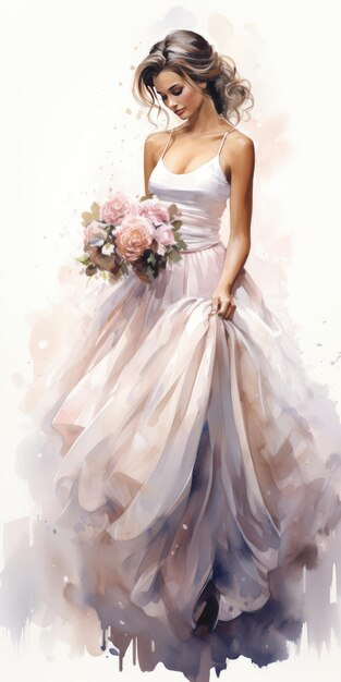 Mariée sur fond blanc aquarelle Mariage Photo de haute qualité IA générative