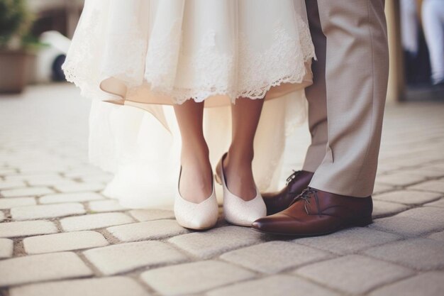 une mariée et un marié debout l'un à côté de l'autre