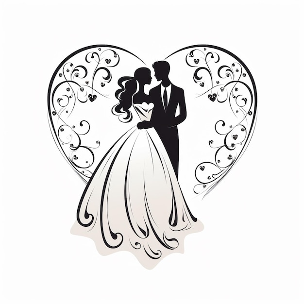 Photo la mariée et le marié en forme de cœur avec un motif tourbillonnant génératif ai